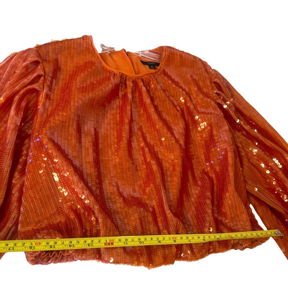 JCrew Orange Sequin Balloon Sleeve Cropped Blouse Top women Small festival - Picture 9 of 16